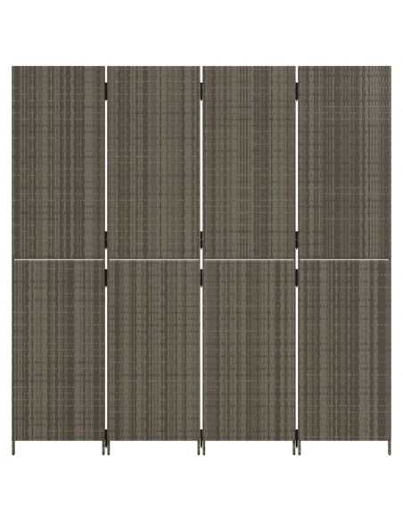 Divisorio per Ambienti a 4 Pannelli Grigio in Polyrattan