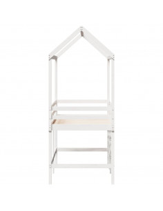 Letto Soppalco con Scala e Tetto Bianco 90x190 cm Massello Pino 2