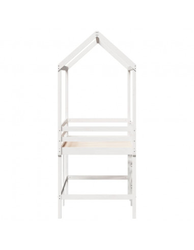 Letto Soppalco con Scala e Tetto Bianco 90x190 cm Massello Pino