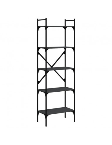 Libreria Nera 5 Ripiani 56x31,5x174 cm Legno Multistrato