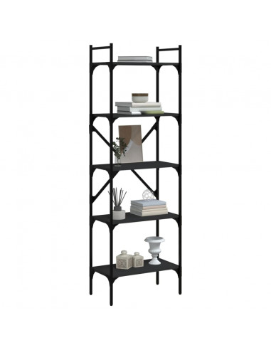Libreria Nera 5 Ripiani 56x31,5x174 cm Legno Multistrato