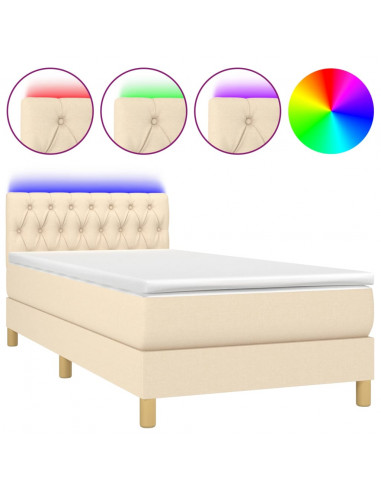 Letto a Molle con Materasso e LED Crema 90x200 cm in Tessuto
