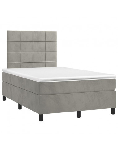 Letto a Molle Materasso e LED Grigio Chiaro 120x200 cm Velluto