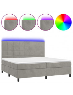 Letto a Molle Materasso e LED Grigio Chiaro 200x200 cm Velluto 2