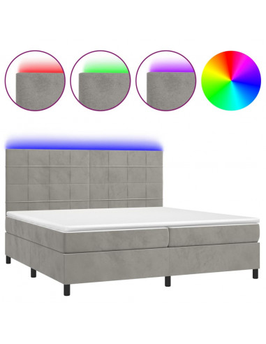 Letto a Molle Materasso e LED Grigio Chiaro 200x200 cm Velluto