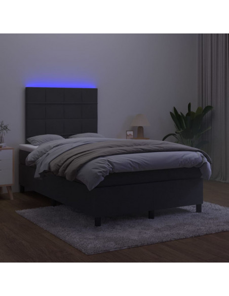 Letto a Molle con Materasso e LED Nero 120x200 cm in Velluto