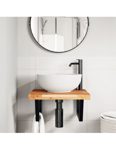 Ripiano a Parete per Lavabo in Acciaio e Massello di Acacia