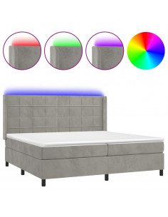 Letto a Molle Materasso e LED Grigio Chiaro 200x200 cm Velluto 2