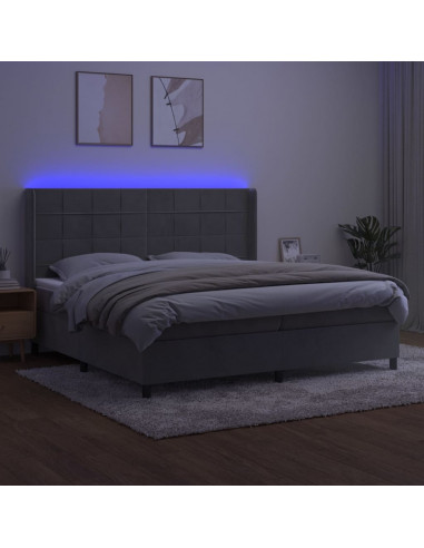 Letto a Molle Materasso e LED Grigio Chiaro 200x200 cm Velluto