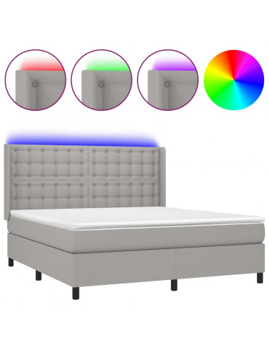 Letto a Molle Materasso e LED Grigio Chiaro 160x200 cm Tessuto