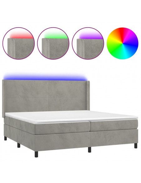 Letto a Molle Materasso e LED Grigio Chiaro 200x200 cm Velluto