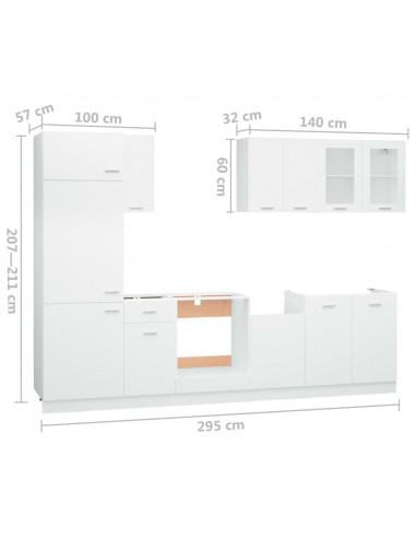 Set Armadi da Cucina 8 pz Bianco in Truciolato