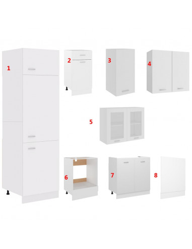 Set Armadi da Cucina 8 pz Bianco in Truciolato
