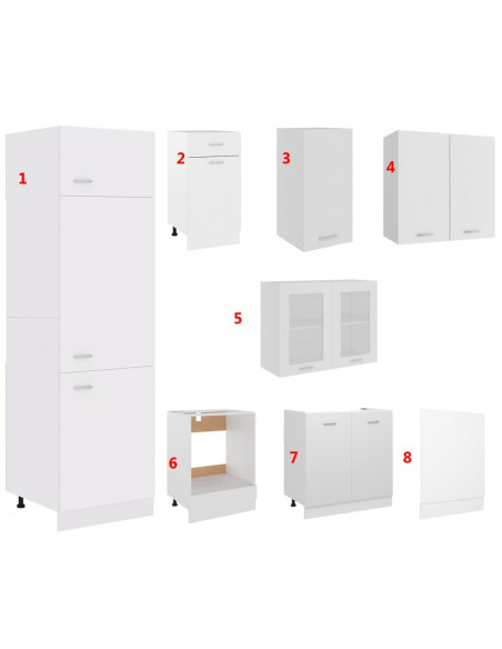 Set Armadi da Cucina 8 pz Bianco in Truciolato