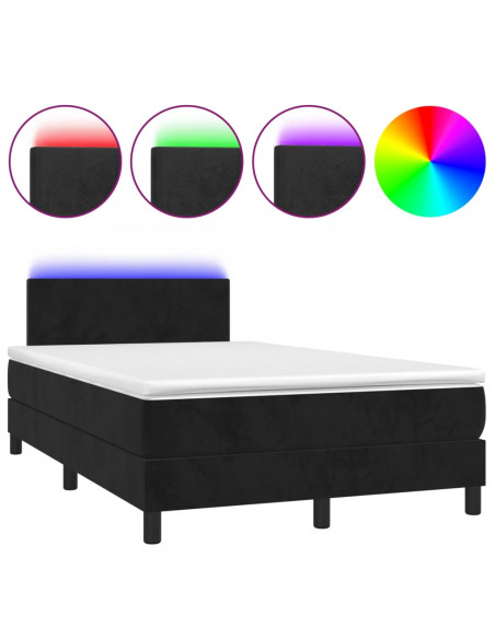 Letto a Molle con Materasso e LED Nero 120x200 cm in Velluto