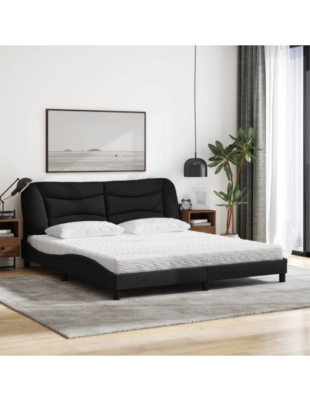 Letto con Materasso Nero 180x200 cm in Tessuto