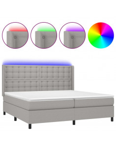 Letto a Molle Materasso e LED Grigio Chiaro 200x200 cm Tessuto 2
