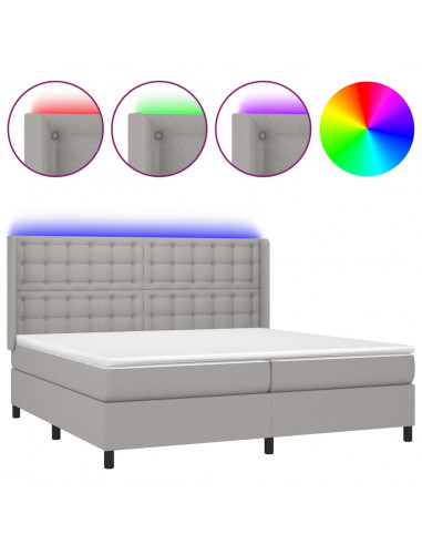Letto a Molle Materasso e LED Grigio Chiaro 200x200 cm Tessuto