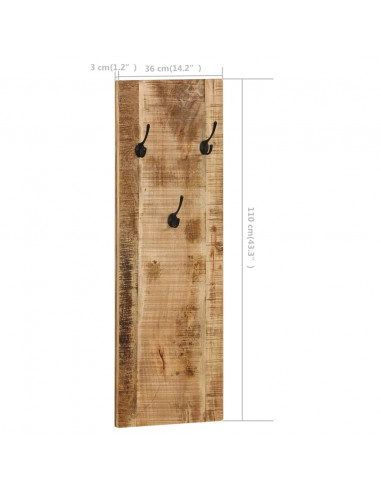Appendiabiti a Parete 2pz in Legno Massello di Mango 36x110x3cm