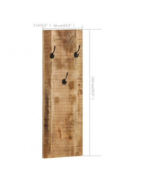 Appendiabiti a Parete 2pz in Legno Massello di Mango 36x110x3cm