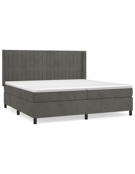 Giroletto a Molle con Materasso Grigio Scuro 200x200 cm Velluto