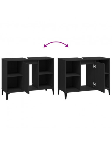 Mobile Lavabo Nero 80x33x60 cm in Legno Multistrato