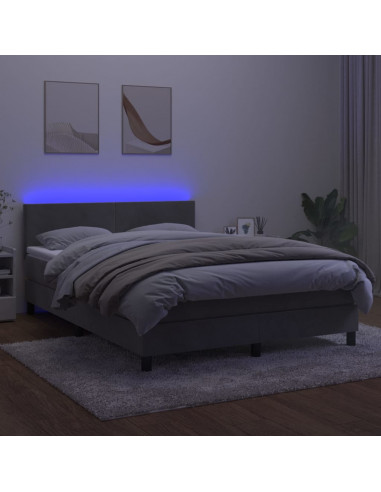 Letto a Molle Materasso e LED Grigio Chiaro 140x190 cm Velluto
