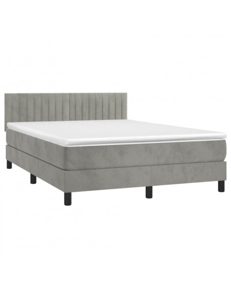 Letto a Molle Materasso e LED Grigio Chiaro 140x190 cm Velluto