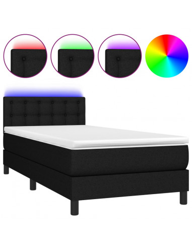 Letto a Molle con Materasso e LED Nero 90x200 cm in Tessuto