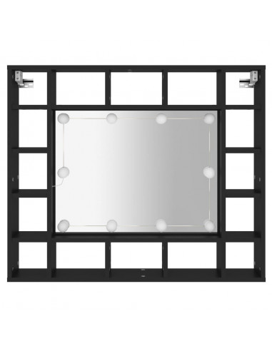 Armadietto a Specchio con LED Nero 91x15x76,5 cm