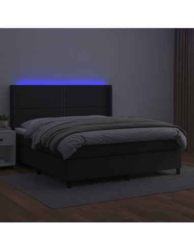 Giroletto a Molle con Materasso e LED Nero 160x200cm Similpelle