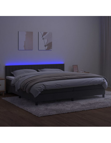Letto a Molle con Materasso e LED Grigio Scuro 200x200 cm