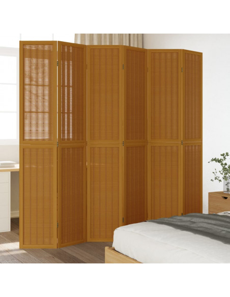 Divisorio Ambienti 6 Pannelli Marrone Legno Massello Paulownia
