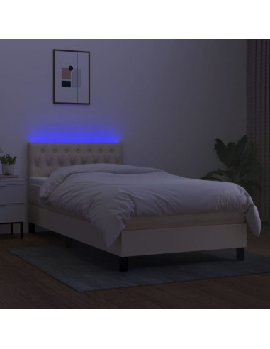 Letto a Molle con Materasso e LED Crema 90x190 cm in Tessuto