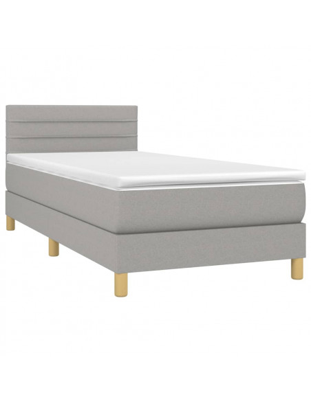 Letto a Molle Materasso e LED Grigio Chiaro 90x190 cm Tessuto