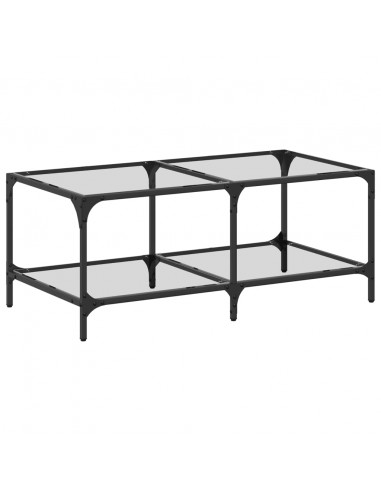 Tavolini con Piano Vetro Trasparente 2 pz 98,5x50x40 cm Acciaio