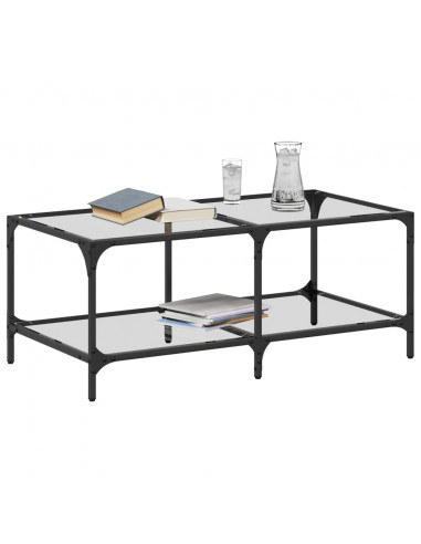 Tavolini con Piano Vetro Trasparente 2 pz 98,5x50x40 cm Acciaio