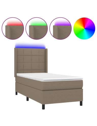 Letto a Molle con Materasso e LED Tortora 80x200 cm in Tessuto
