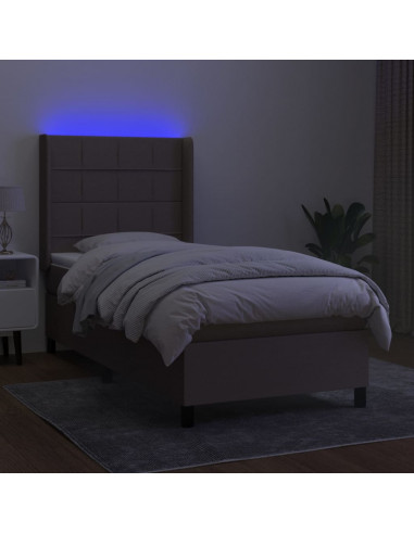 Letto a Molle con Materasso e LED Tortora 80x200 cm in Tessuto
