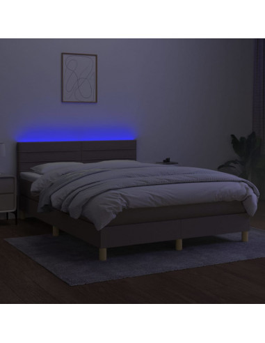 Letto a Molle con Materasso e LED Tortora 140x190 cm in Tessuto