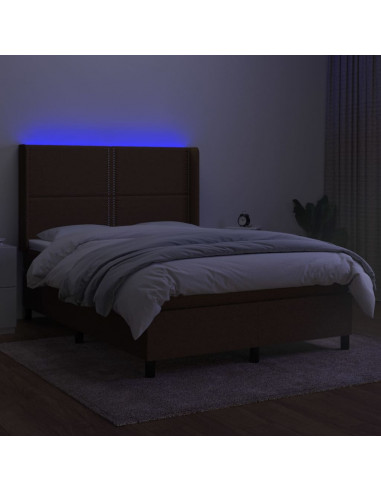 Letto a Molle Materasso e LED Marrone Scuro 140x200 cm Tessuto