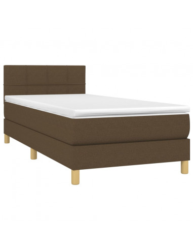 Letto a Molle Materasso e LED Marrone Scuro 90x190cm in Tessuto
