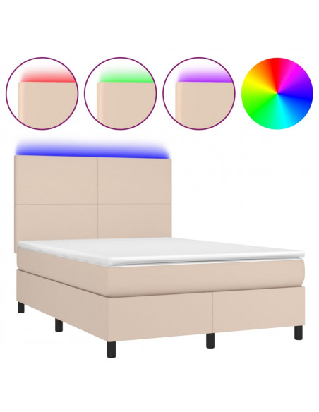 Giroletto Molle Materasso e LED Cappuccino 140x200cm Similpelle