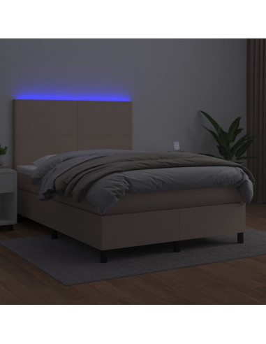 Giroletto Molle Materasso e LED Cappuccino 140x200cm Similpelle