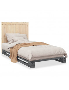 Giroletto con Testiera Grigio 100x200 cm Legno Massello di Pino 2