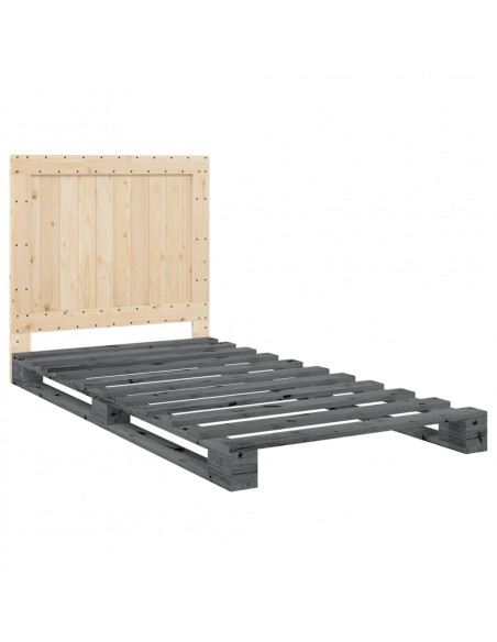 Giroletto con Testiera Grigio 100x200 cm Legno Massello di Pino