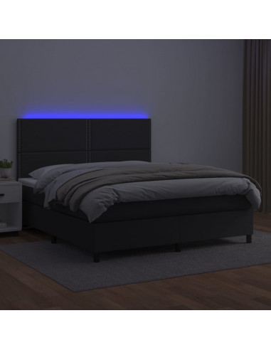 Giroletto a Molle con Materasso e LED Nero 160x200cm Similpelle