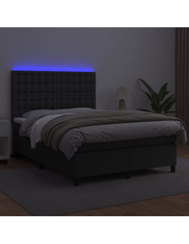 Giroletto a Molle con Materasso e LED Nero 140x190cm Similpelle