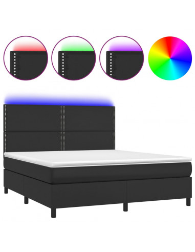 Giroletto a Molle con Materasso e LED Nero 180x200cm Similpelle