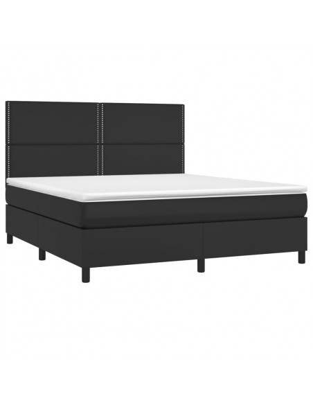 Giroletto a Molle con Materasso e LED Nero 180x200cm Similpelle